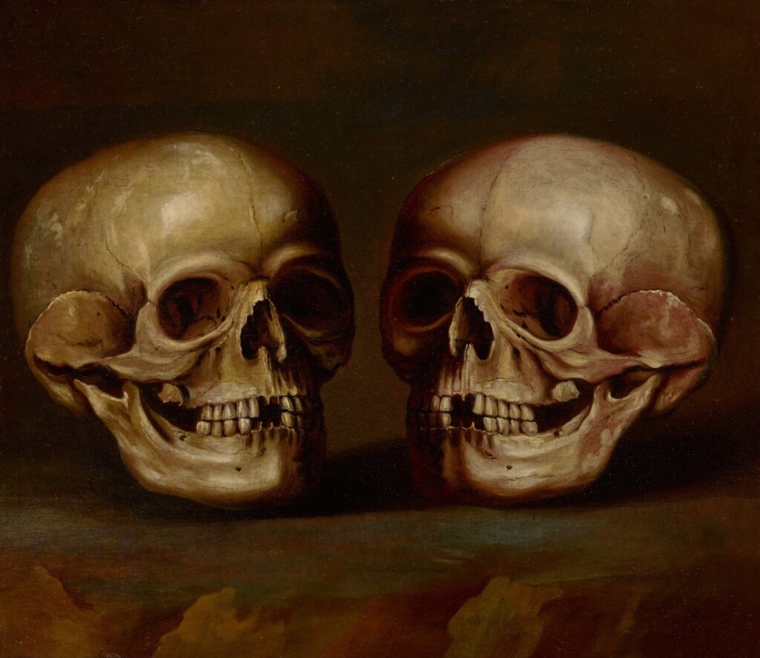 Vanitas (a skull from two angles) by Circle of Philippe de Champaigne, c. 1670