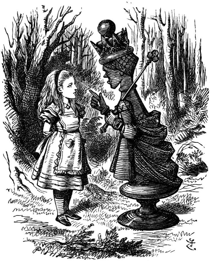 John Tenniel’s illustration of the Red Queen and Alice, who must run to stay in place